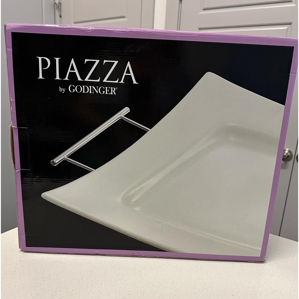 Piazza Godinger White Square Sophisticated Serving Tray w Handles 14-1/8" 🤩